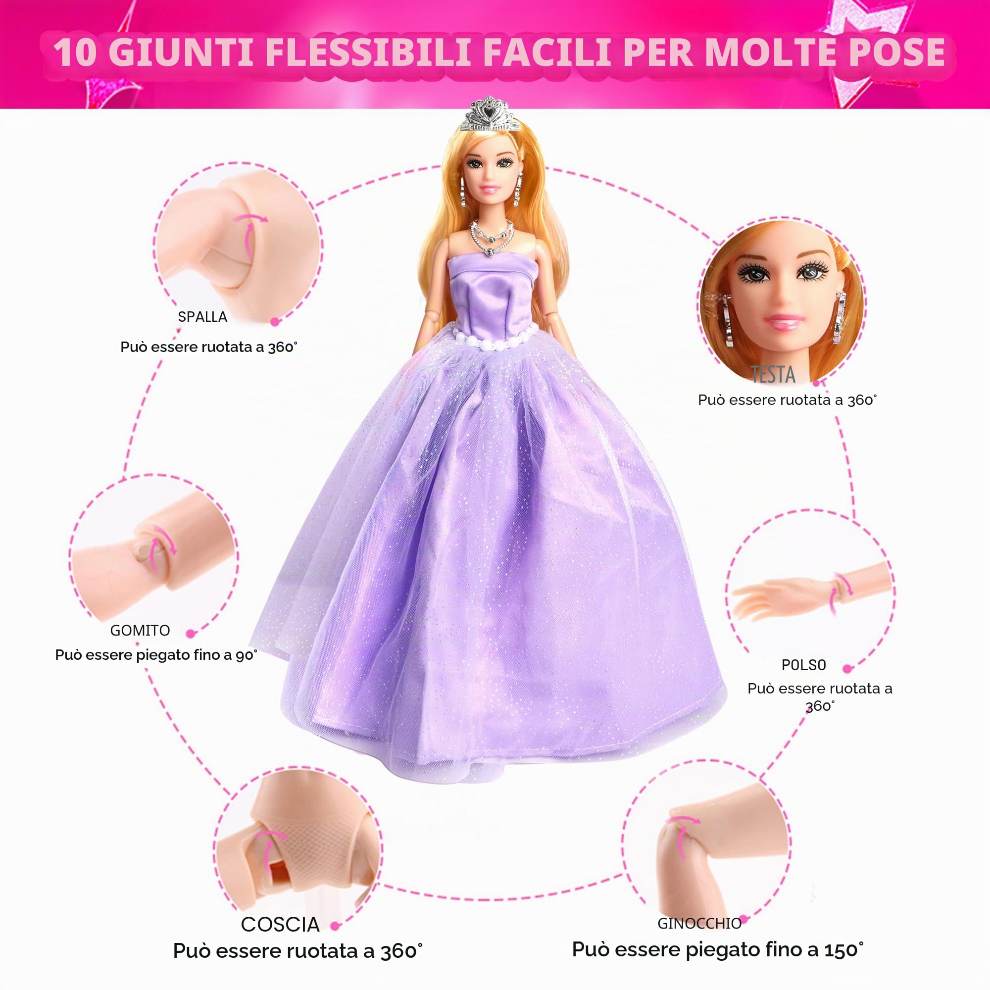 Armadio per bambole UCanaan da 20 pollici, con 20 supporti per vestiti e portaoggetti per accessori (senza bambole e accessori di abbigliamento) - Rosa