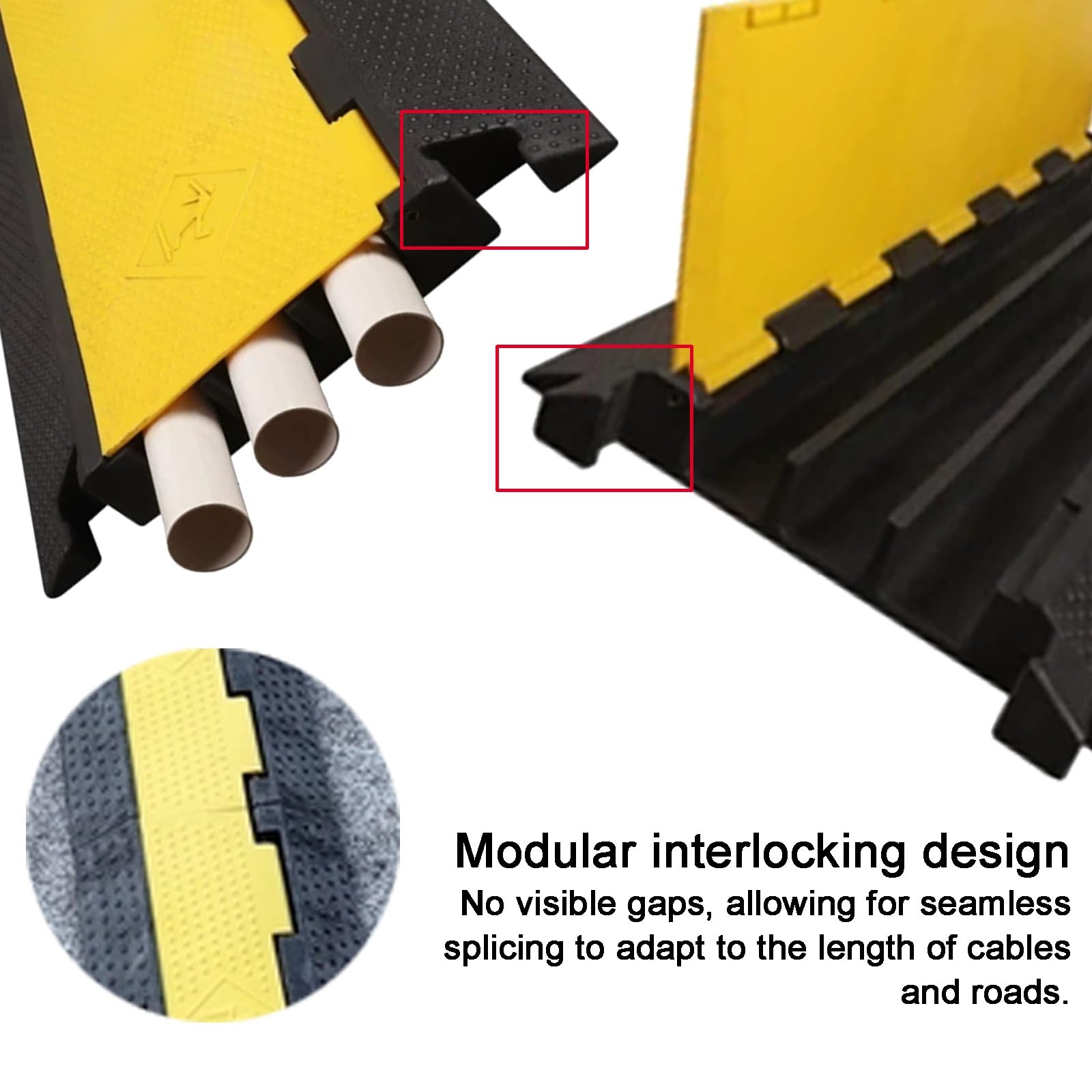 Pasacables Suelo de 3 Canales, Protector de Cable para Exteriores, Reductor de Velocidad de Goma, 90x49x6.5 cm, Capacidad de 5 Toneladas, para Grava, Asfalto y Hormigón