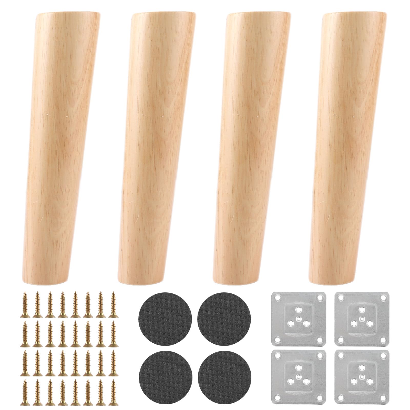 CYEER 4 Stuks Meubelpoten, 20 cm Ronde Houten Poten Met Montageplaten en Schroeven - Robuust Voor Bank, Bed, Kast, Stoel, Tafel