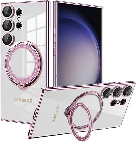 FCSWEET Fundas magnéticas transparentes compatibles con Samsung A32 4G, compatible con soporte de anillo MagSafe, soporte plegable invisible,