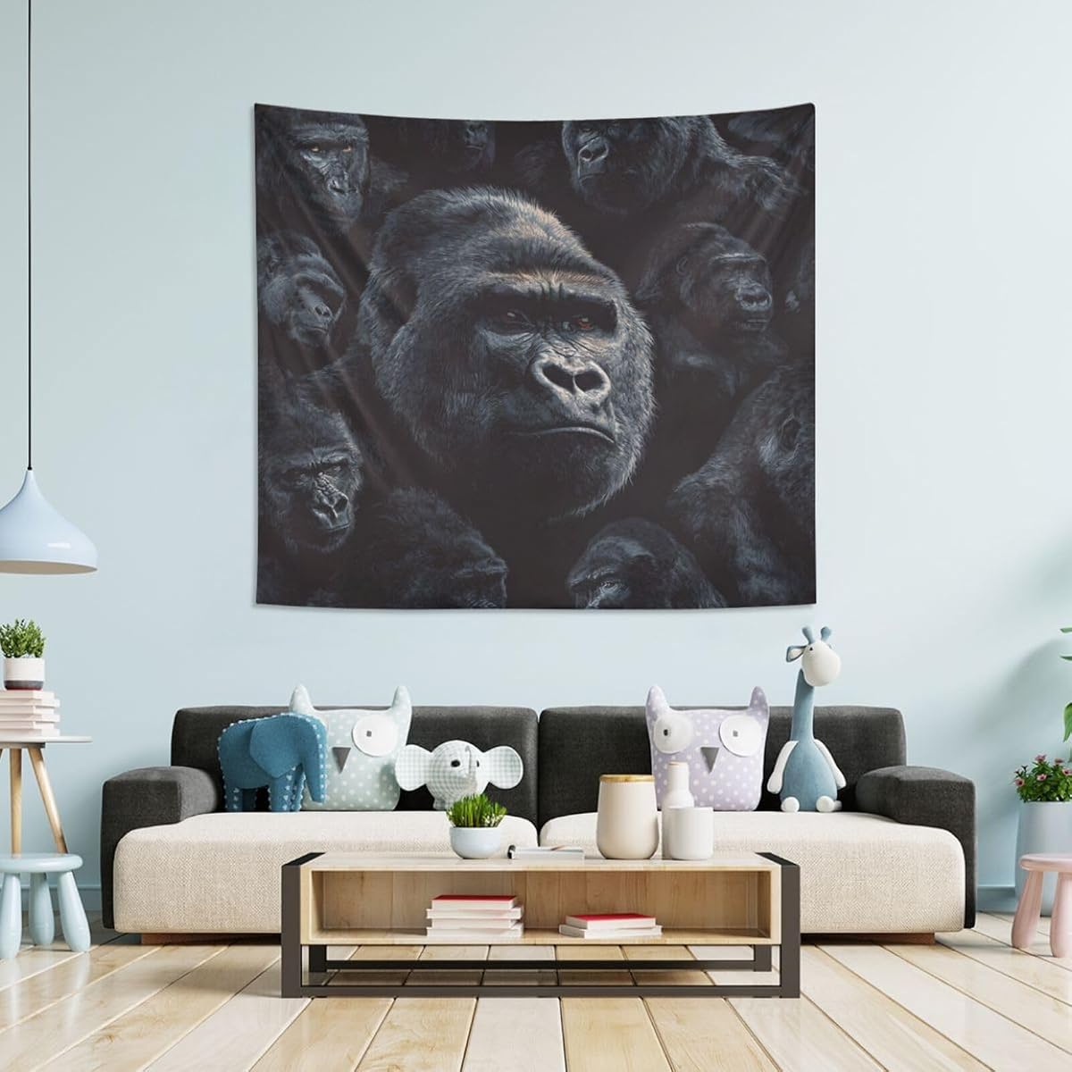 Pigsaly Tapiz para colgar en la pared, 60 x 51 pulgadas, color gris frío, negro, cabeza de gorila, tapices para dormitorio, sala de estar, decoración de niños y niñas, manta de pared, mantel, decoración del hogar, regalos