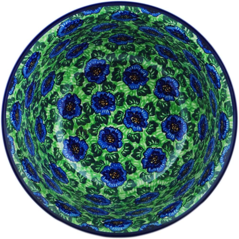Polmedia Polish Pottery Mixing Bowl 12-inch UNIKAT - Quilters Floral Pattern Handmade in Boleslawiec Poland by Ceramika Artystyczna + Certificate of Authenticity