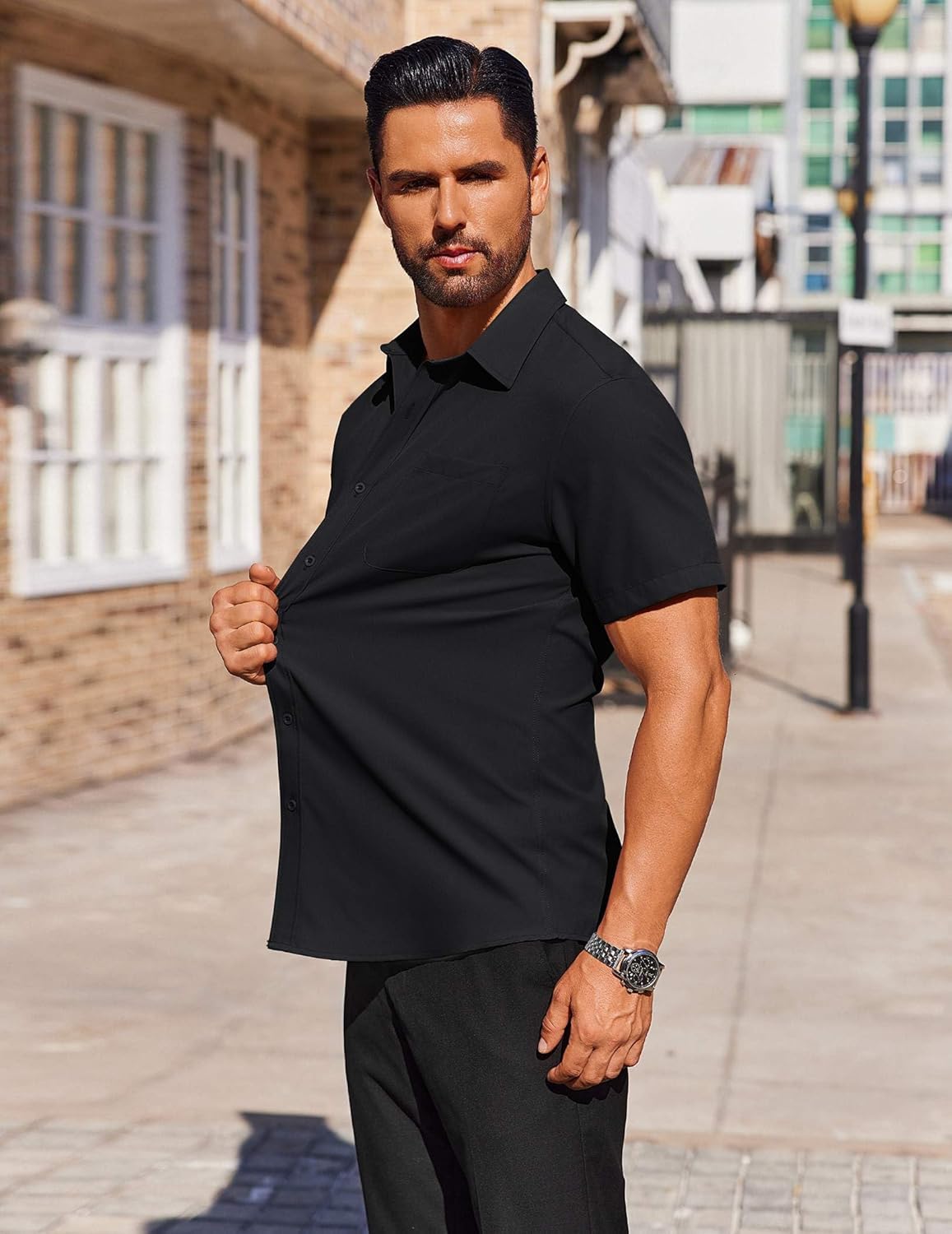 COOFANDY Mens Short Sleeve Dress Shirts Wrinkle Free Button Down Shirts Stain Shield Shirts with Pocket - Image 2