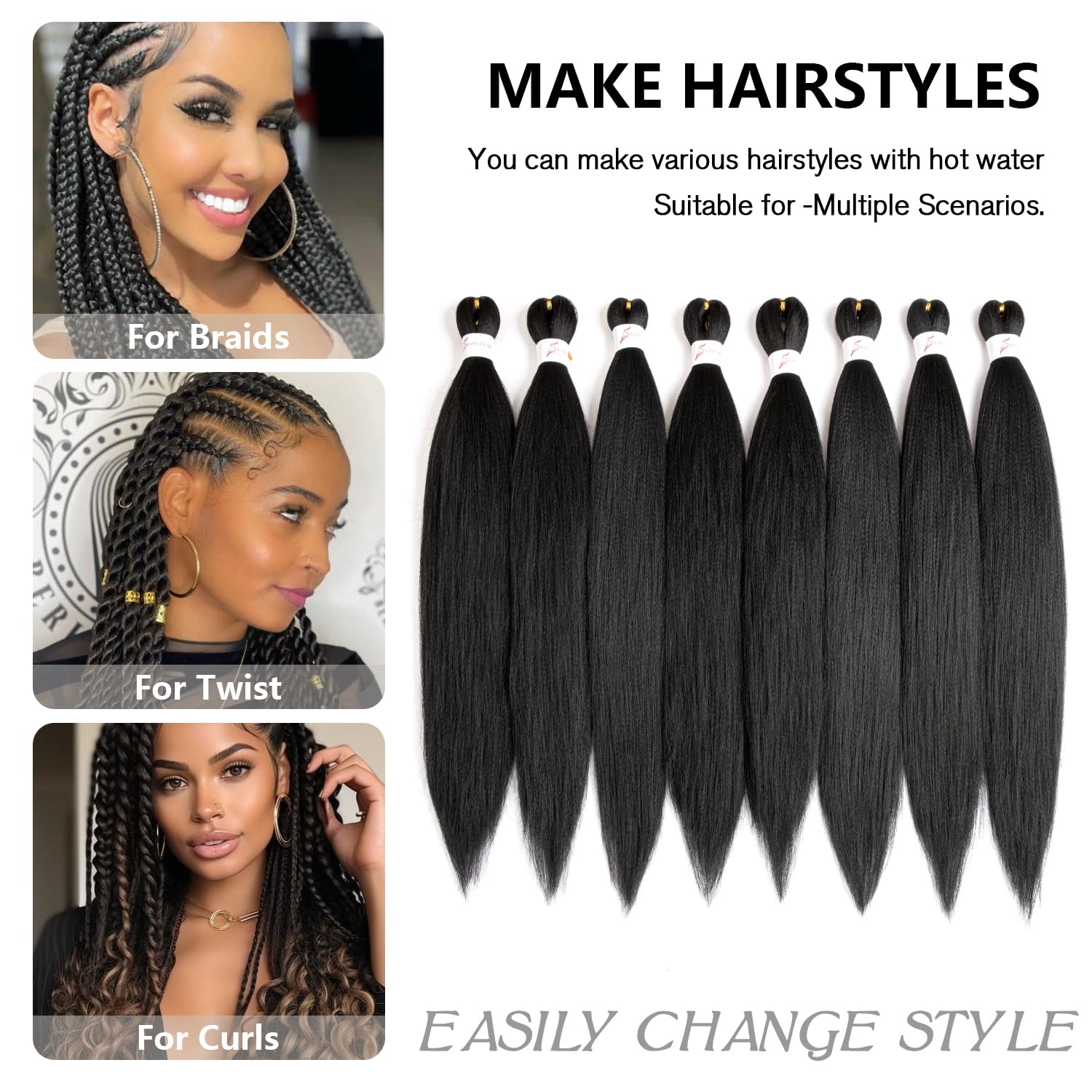 Pre Stretched Braiding Hair 30 Inch 8 Packs Long Black Braiding Hair Pre Stretched Professional Prestretched Hair Extensions Synthetic Crochet Twist Braids (1B, 30 Inch (pack of 8))
