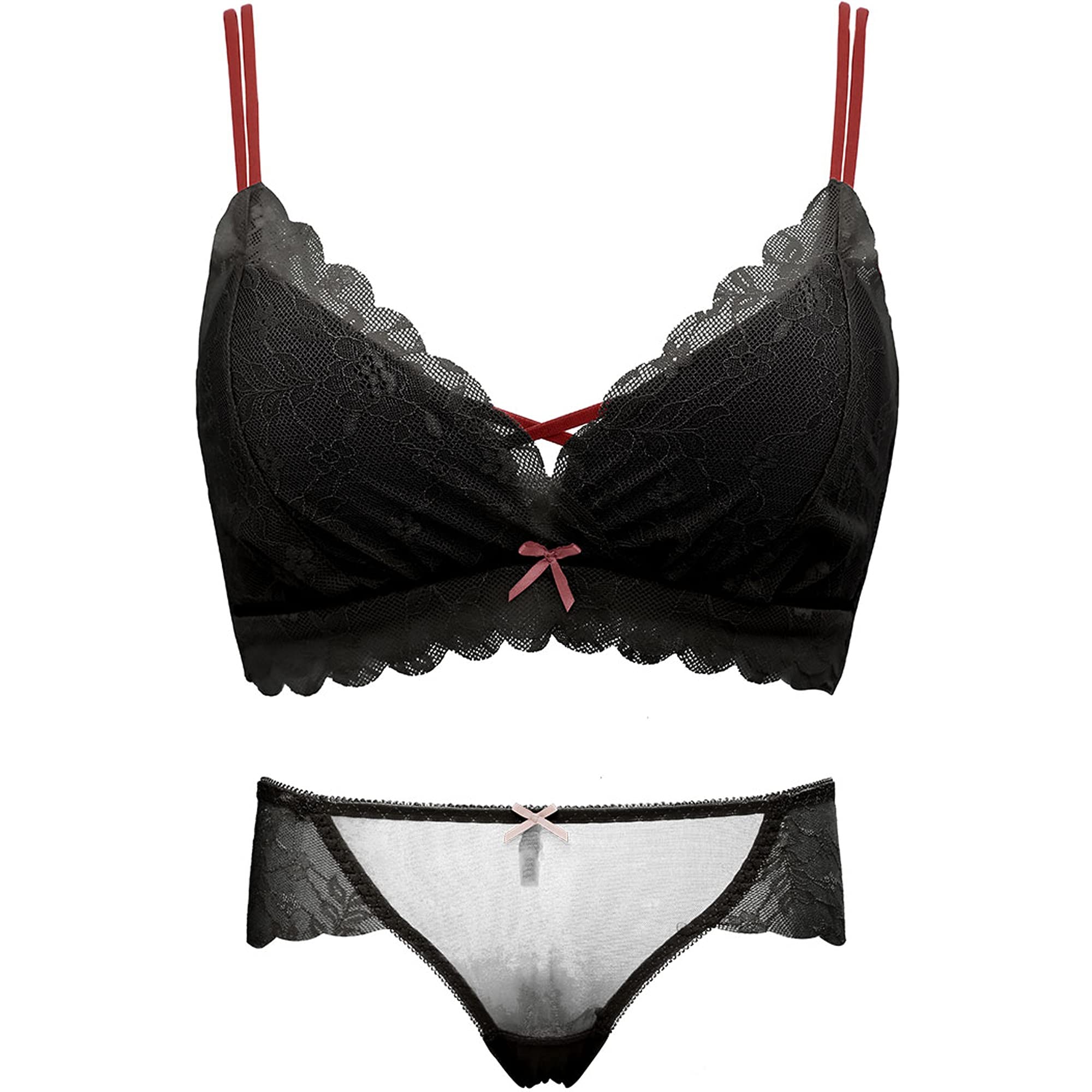 Ensemble lingerie en dentelle noire 70A avec soutien-gorge push-up sans armature et culotte
