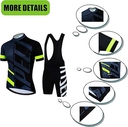 Petorenk Fietskledingset voor heren, voor de zomer, elegant en functioneel fietsshirt met gevoerde shorts van 19D-gel, ademend en sneldrogend, Groen, XXL