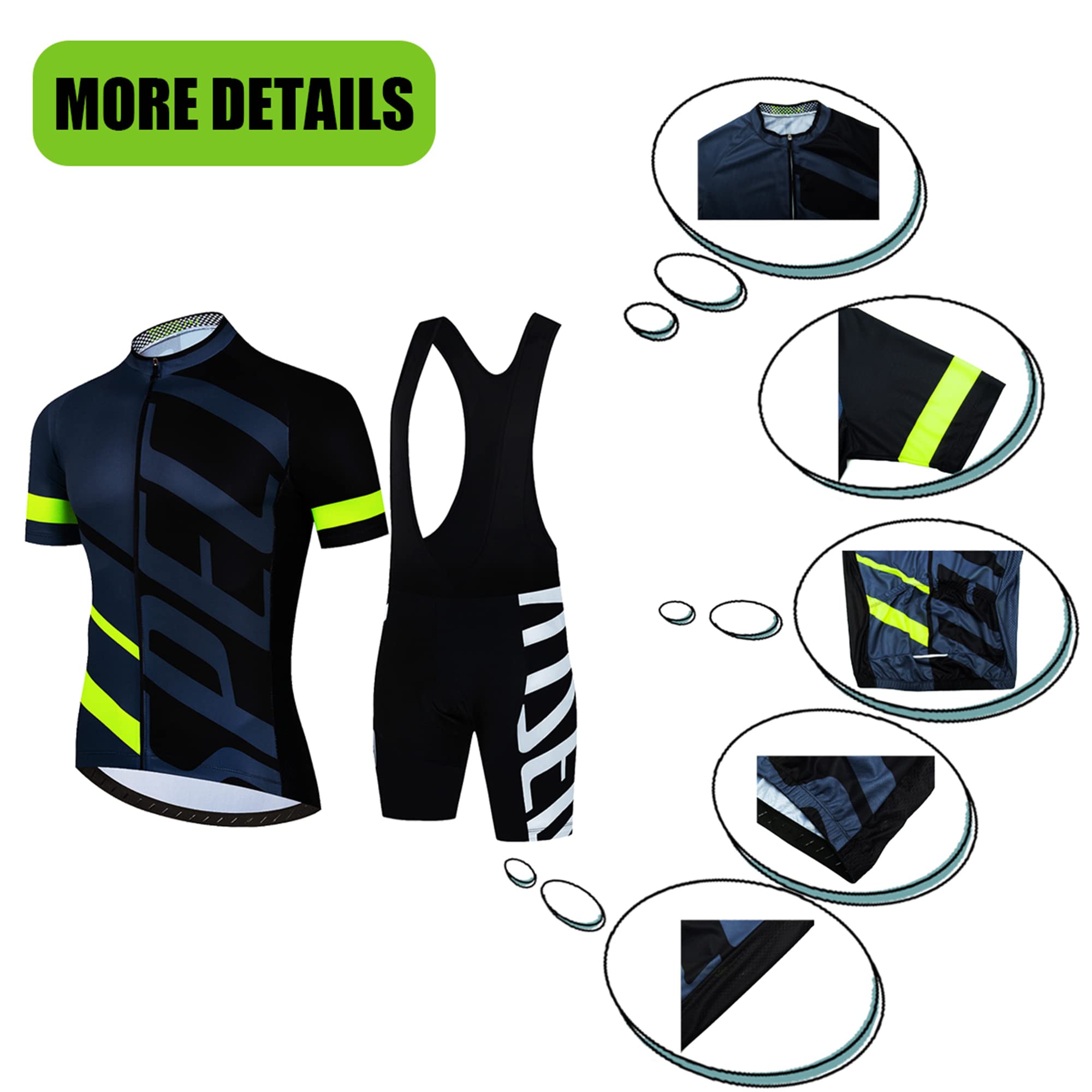 Abbigliamento Ciclismo Uomo Estate Completo Ciclismo Uomo Set Traspirante Sportivo Corta Manica Tuta Estivo + Pantaloncini Ciclismo Uomo con Bretelle