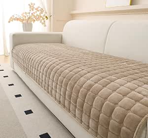 Plush Couch Cover for Dogs Washable Non-Slip Sofa Cover for Pets Sectional Cushion Protector for 3 Cushion L Shape Sofa (36"x83", Khaki)