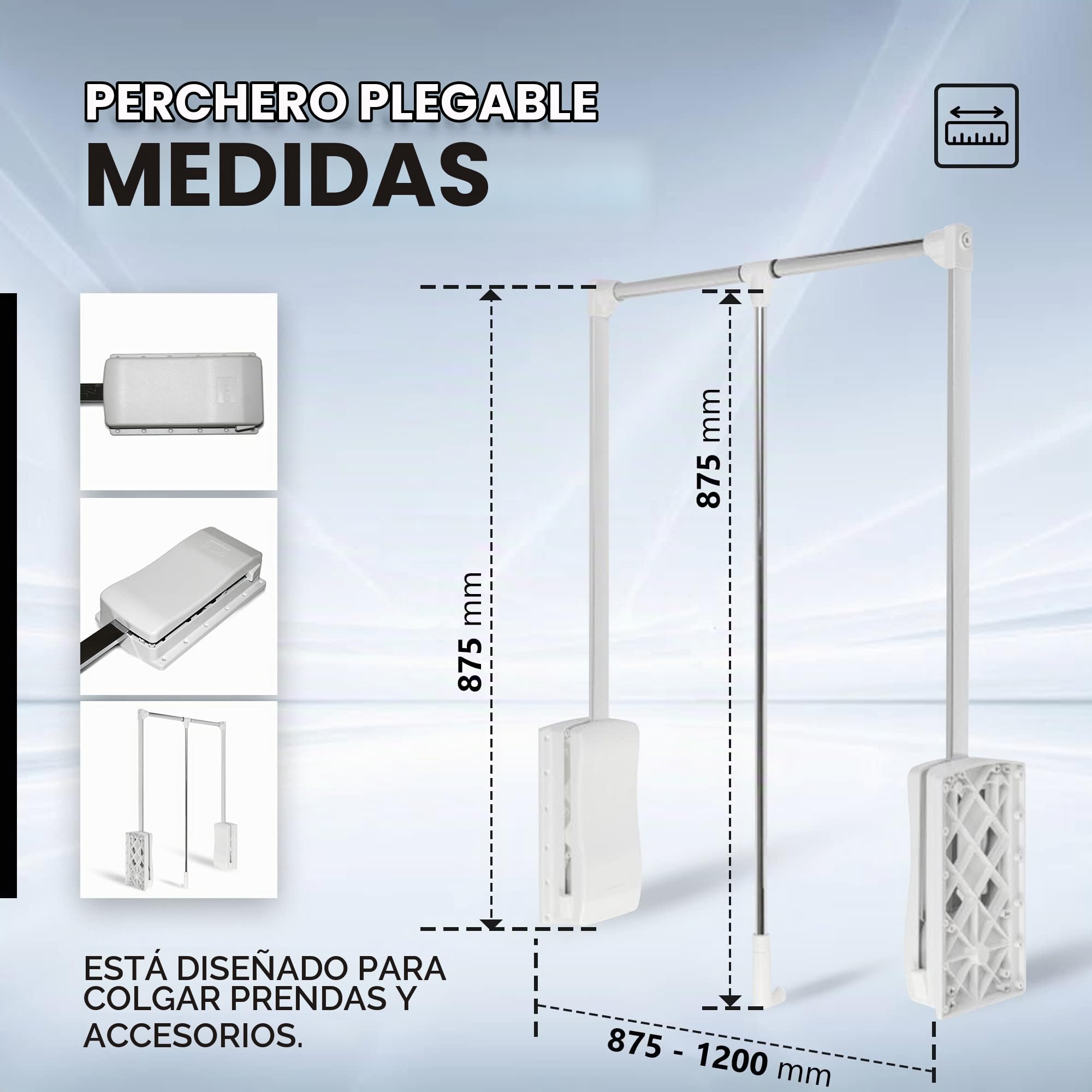 DOJA Barcelona | Perchero Abatible | 875-1200 | Blanco | Colgador Abatible para Armario Ropero Vestidor | Perchero Pared Abatible | Barra de Armario Abatible para Abrigos, Sombreros, Bolsos, Bufandas