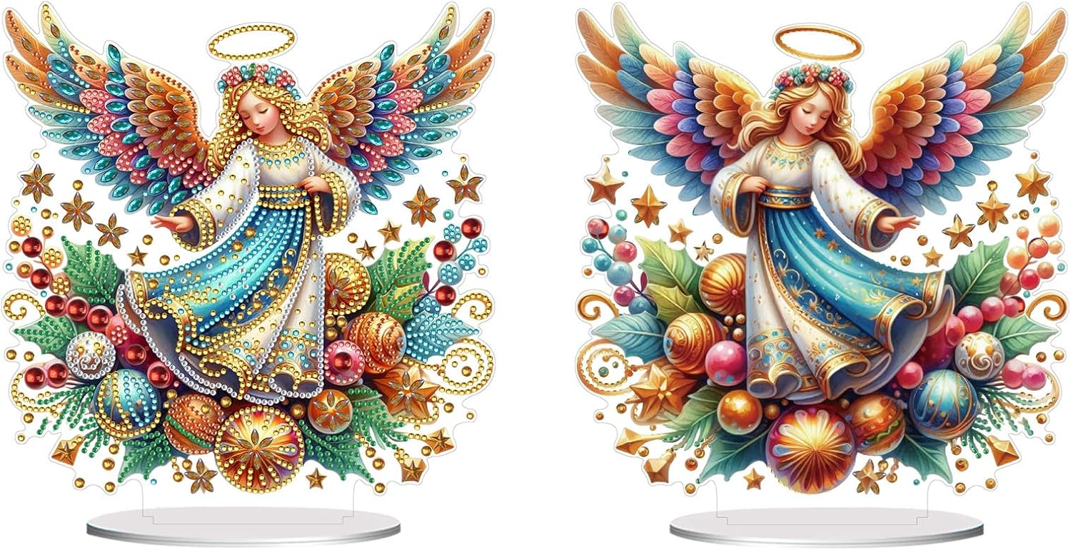DIY Dot Diamond Ornaments for Adults, Christmas Diamond Art Painting Home Decoration Desktop Ornaments for Home Office Decor (Double-Sided Pattern Single-Sided Diamond)-#06-2PC