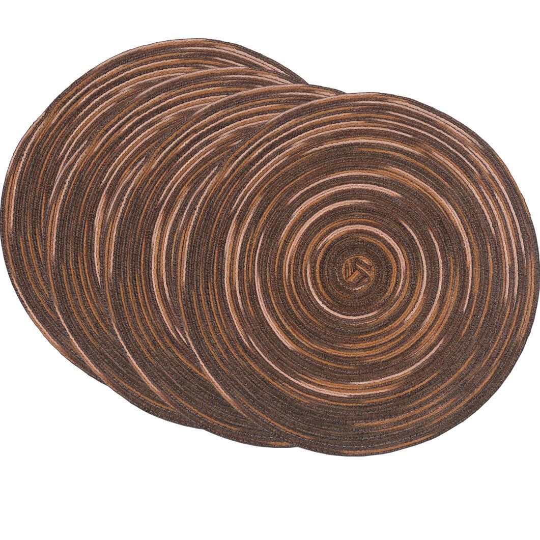 Scf2017 Coffee 38Cm Round Woven Cotton Yarn Placemats Heat Resistant Table Mats Set Of 4,