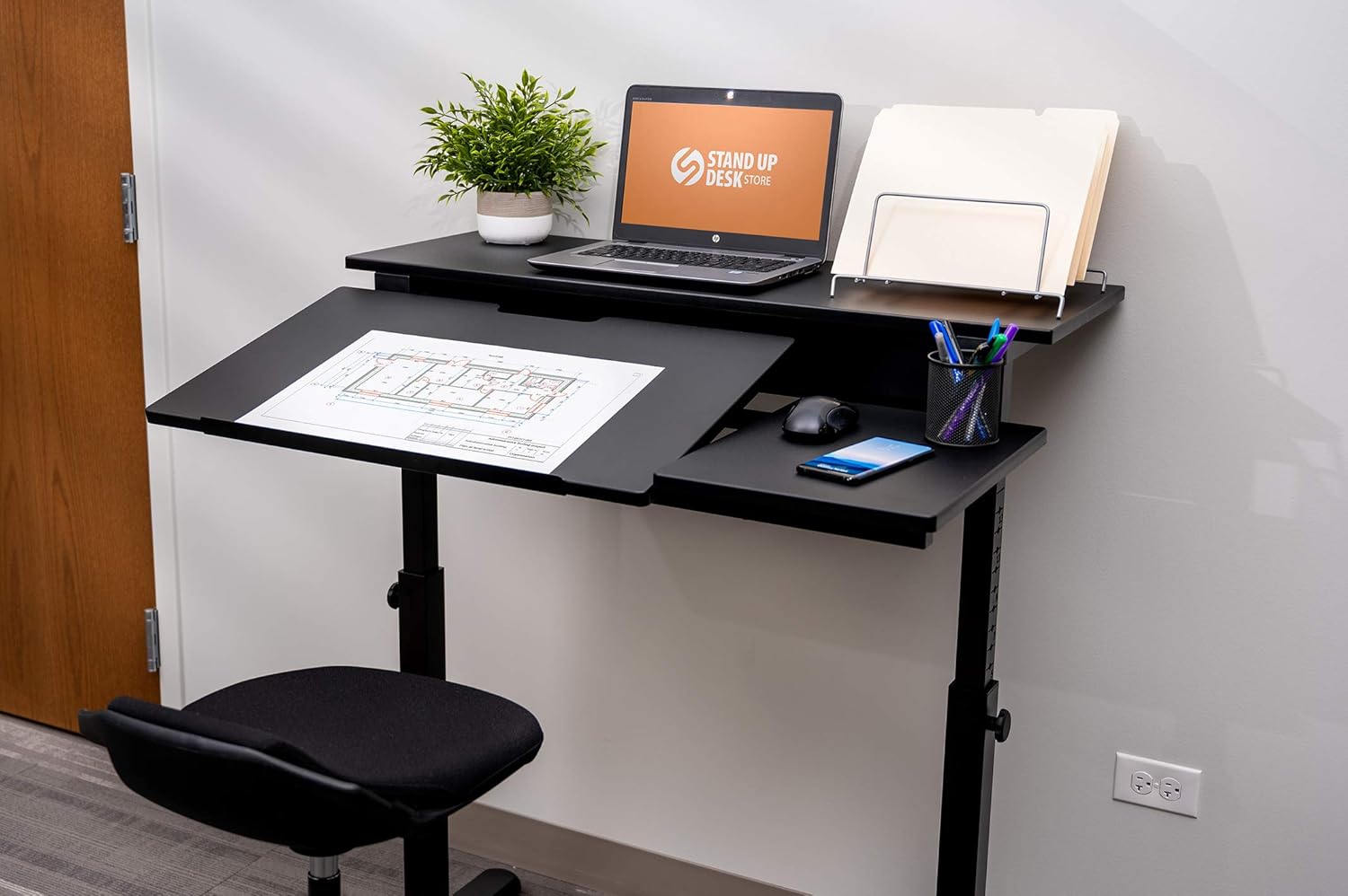 Black Adjustable Height Standing Desk with Keyboard Tray