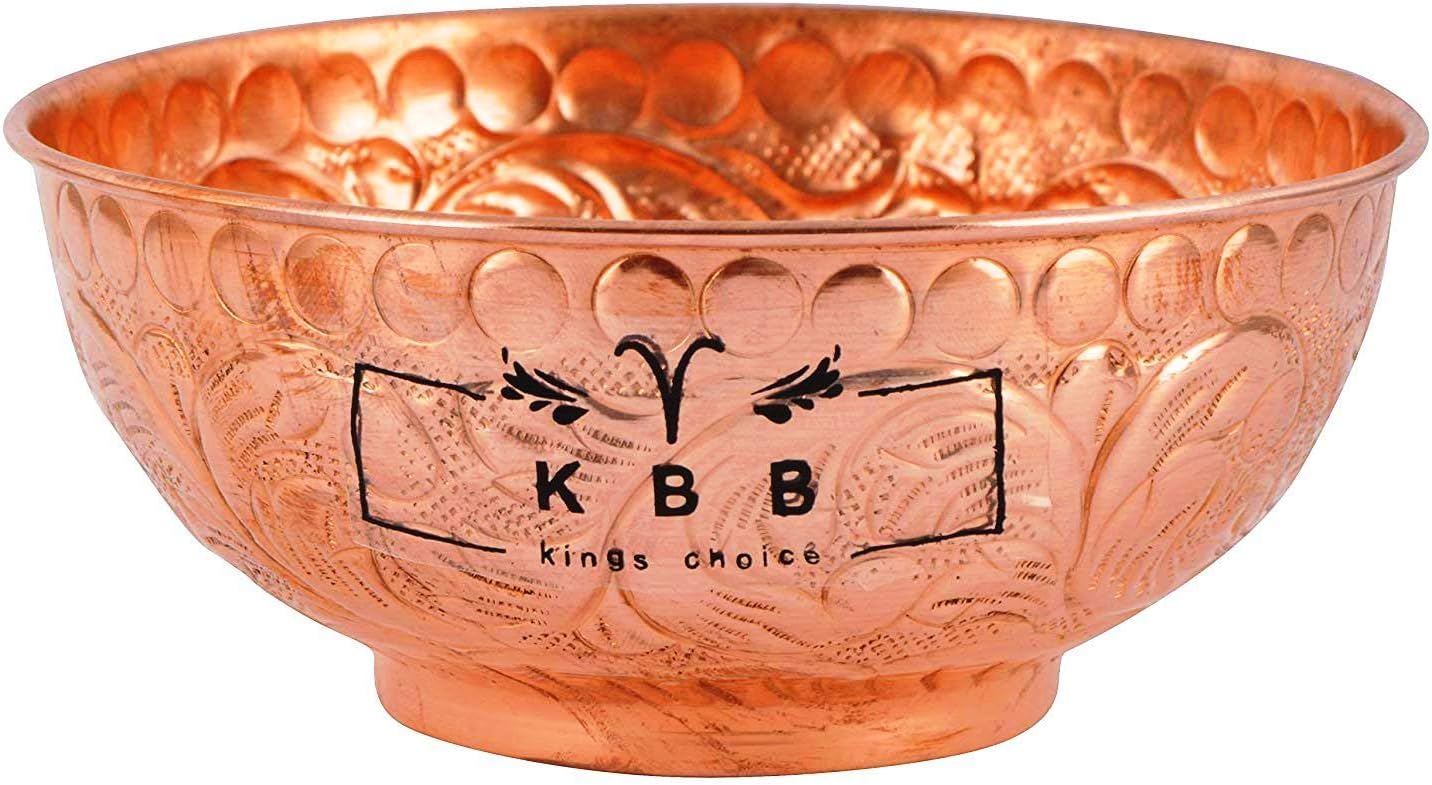 Embossed Leaf Design Copper Bowl (440 ml ;KBB001) Brown