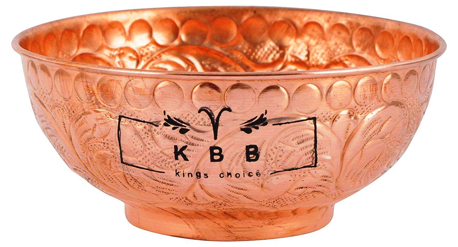 Embossed Leaf Design Copper Bowl (440 ml ;KBB001) Brown