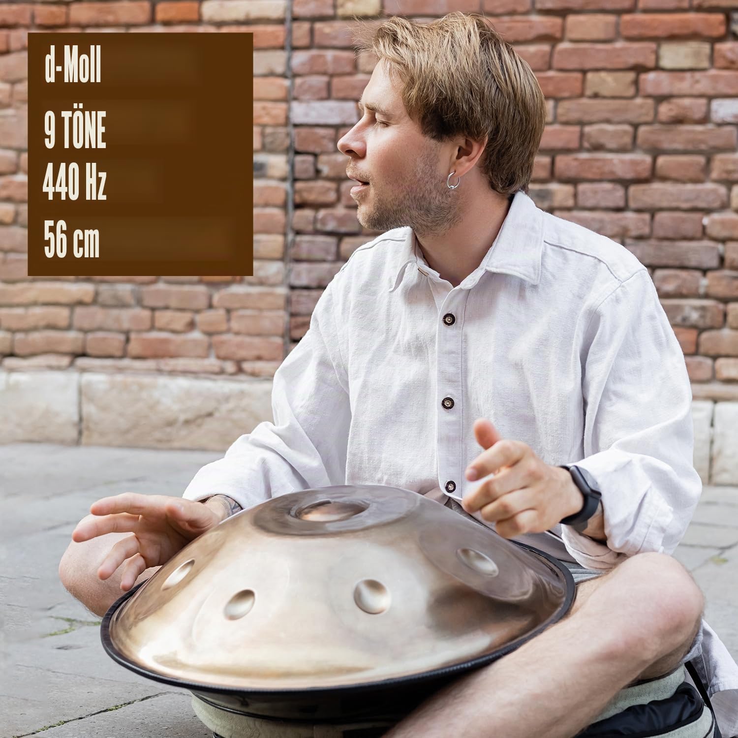 Eavnbaek Handpan D-Moll Trommel 440 Hz 9 Noten 56 cm Stahlhandtrommel, Handtrommel mit Softtasche, 2 Handhämmern, Pfannenständer und staubfreiem Tuch (gold)