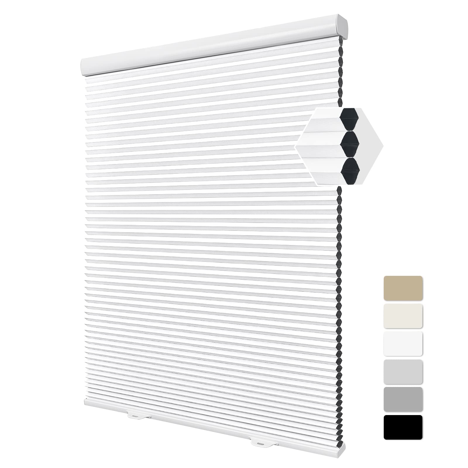 Easy Install Cordless Honeycomb Pleated Blackout Blinds for Home Bedroom Office Thermal Insulated Cellular Window Shades (White 170cm W x 150cm H)