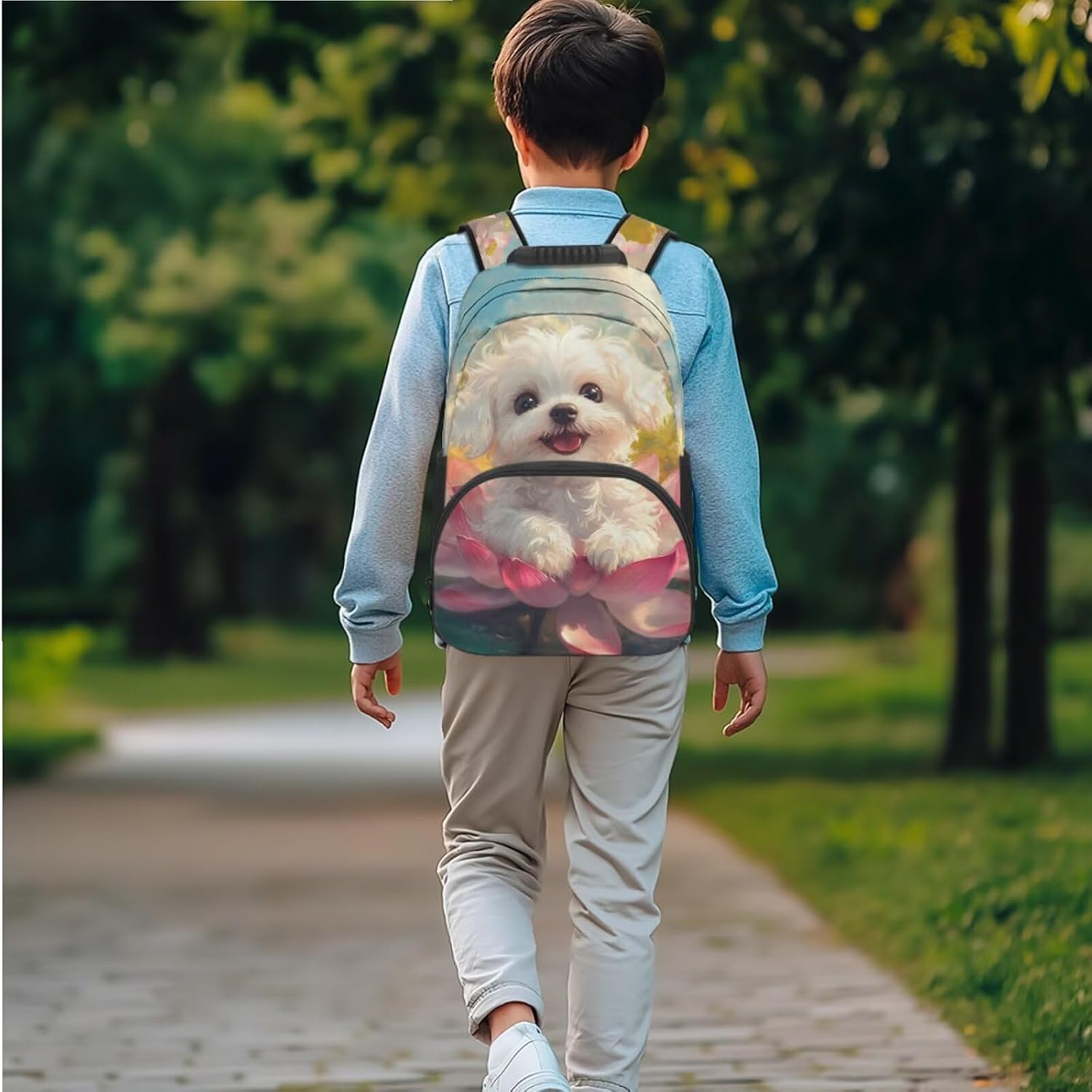 3PCS Backpacks for Girls, 17" Elementary Kids Cute Dog Backpack Preschool School Bookbags and Lunch Box strap Pencil Box Large Capacity School Bag Set for Kids Toddler 6-8 Pink Lostus