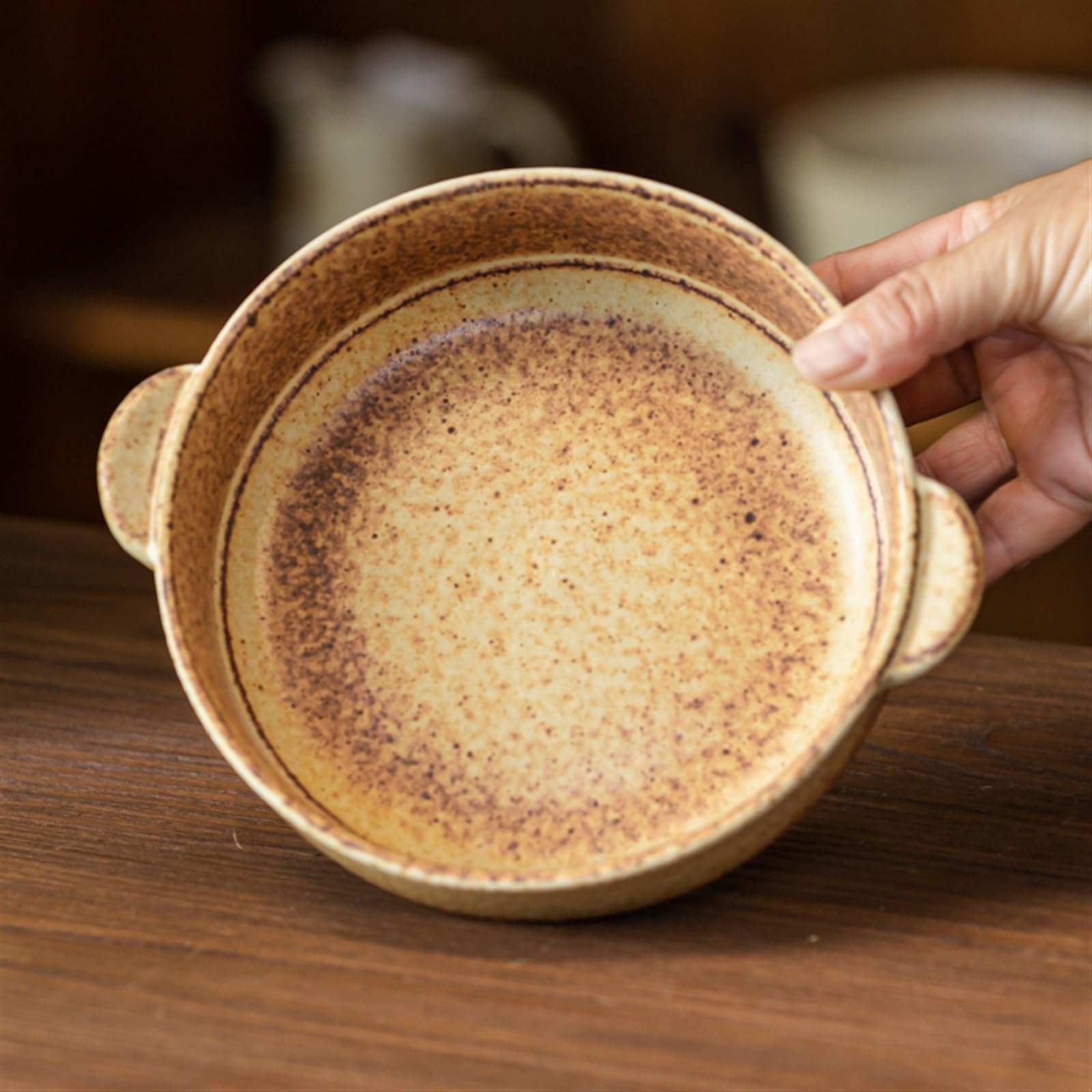 Teglie per forno Piatto fondo piccolo in ceramica ruvida con doppie orecchie, piatto da forno for microonde, ciotola for la colazione, ciotola for macedonia di frutta, piatto da dessert for tè Teglia