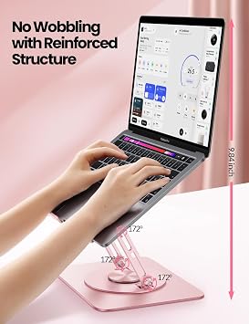 Vaydeer Adjustable Laptop Stand for Desk,Computer Stand Riser with 360 Free Rotation Base and Foldable Design Ergonomic Laptop Riser Fits for MacBook,Dell, HP and More 10-15.6 Laptops (Pink)