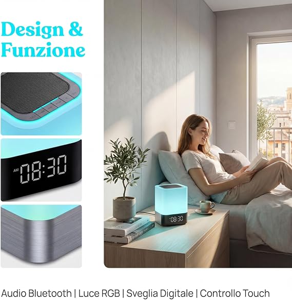 Gallstep Night Lights Bluetooth Speaker, Alarm Clock Bluetooth Speakers Touch Sensor Bedside Lamp Dimmable Multi-Color Changing Bedside Lamp, MP3 Player, Wireless with Lights