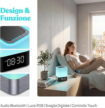 Gallstep Night Lights Bluetooth Speaker, Alarm Clock Bluetooth Speakers Touch Sensor Bedside Lamp Dimmable Multi-Color Changing Bedside Lamp, MP3 Player, Wireless with Lights
