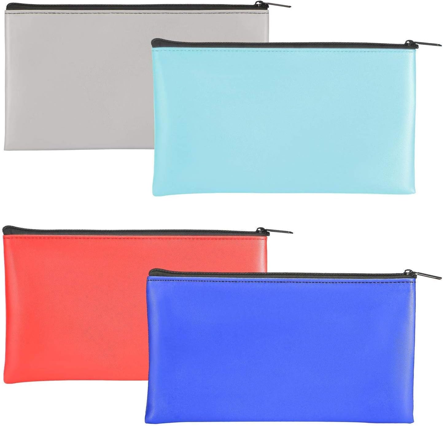 HULISEN 4Pcs Bank Deposit Money Bag, Leatherette Security Zipper Wallet, Utility Coin Bags for Cash Money