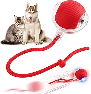 LETTERASHQP Dog Toy Ball Interactive Dog Toy Cat Ball Electric Interactive Ball for Dogs Smart Automatic Rolling Balls with Tail for Cats Dogs (01)