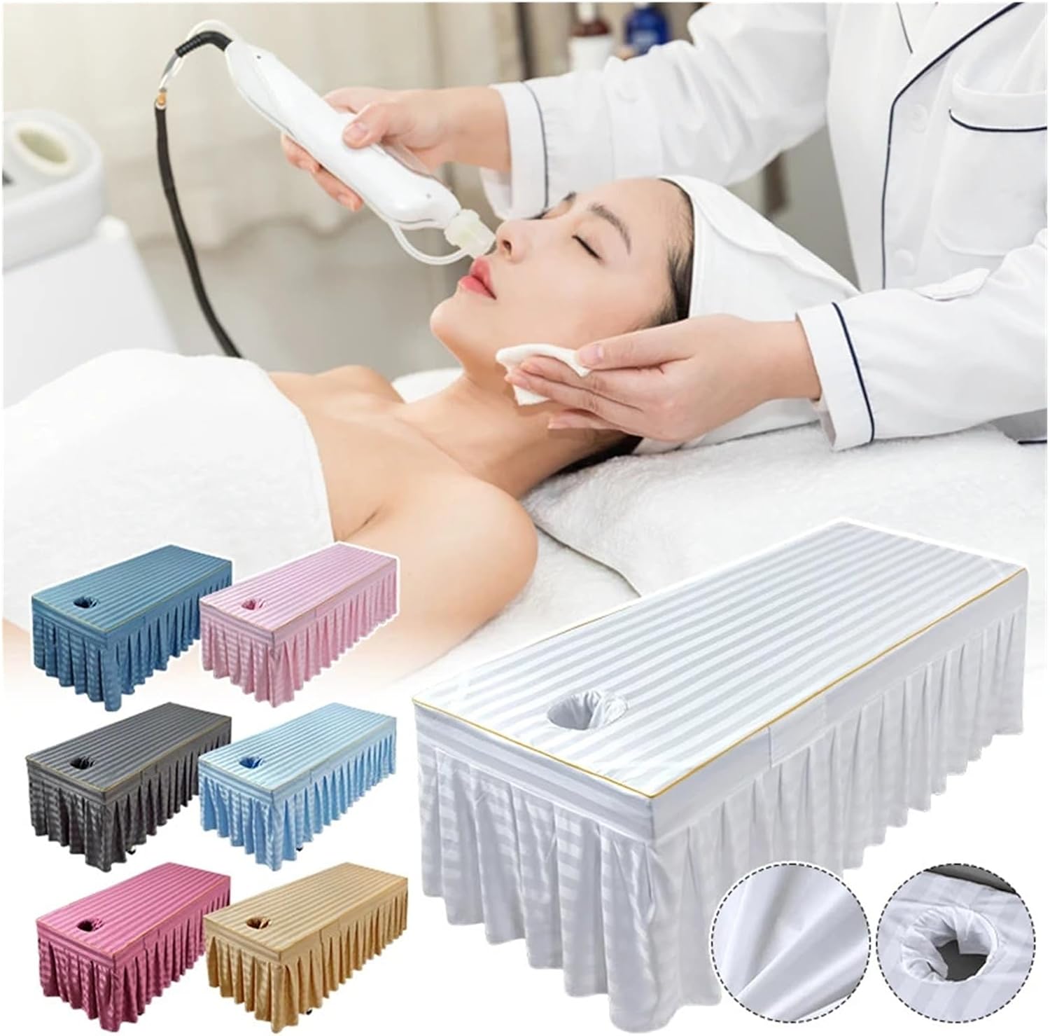 Beauty Massage SPA Bedspread Beauty Salon Bed Skirt With Hole Therapy Mattress Cover Body Massage Bed Cover(Gold,80x190cm)