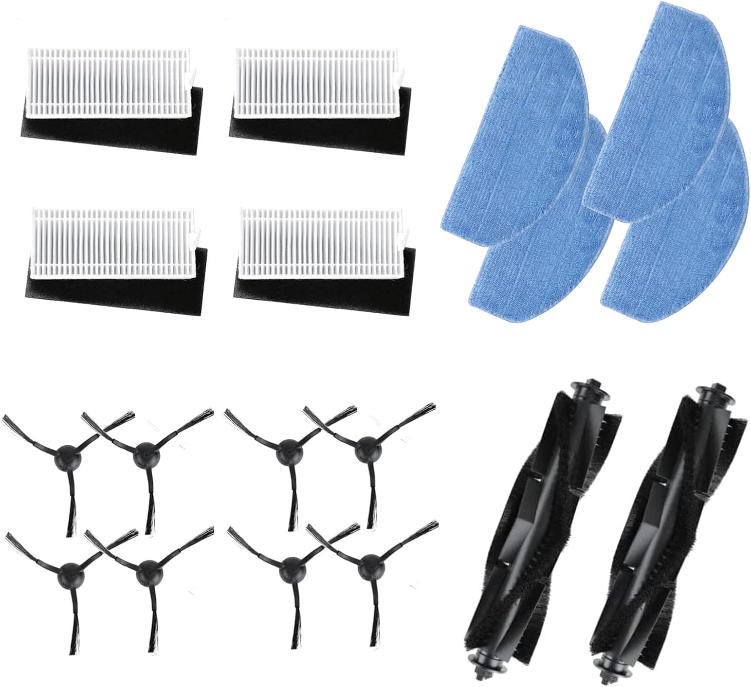 Robot Vacuum Main Brush, Side Brush, Filter, Mop Pads, Wipes for Tikom G8000/G8000Pro (4 Side Brushes, 2 Roller Brushes, 4 Mop Pads, 4 Filters)