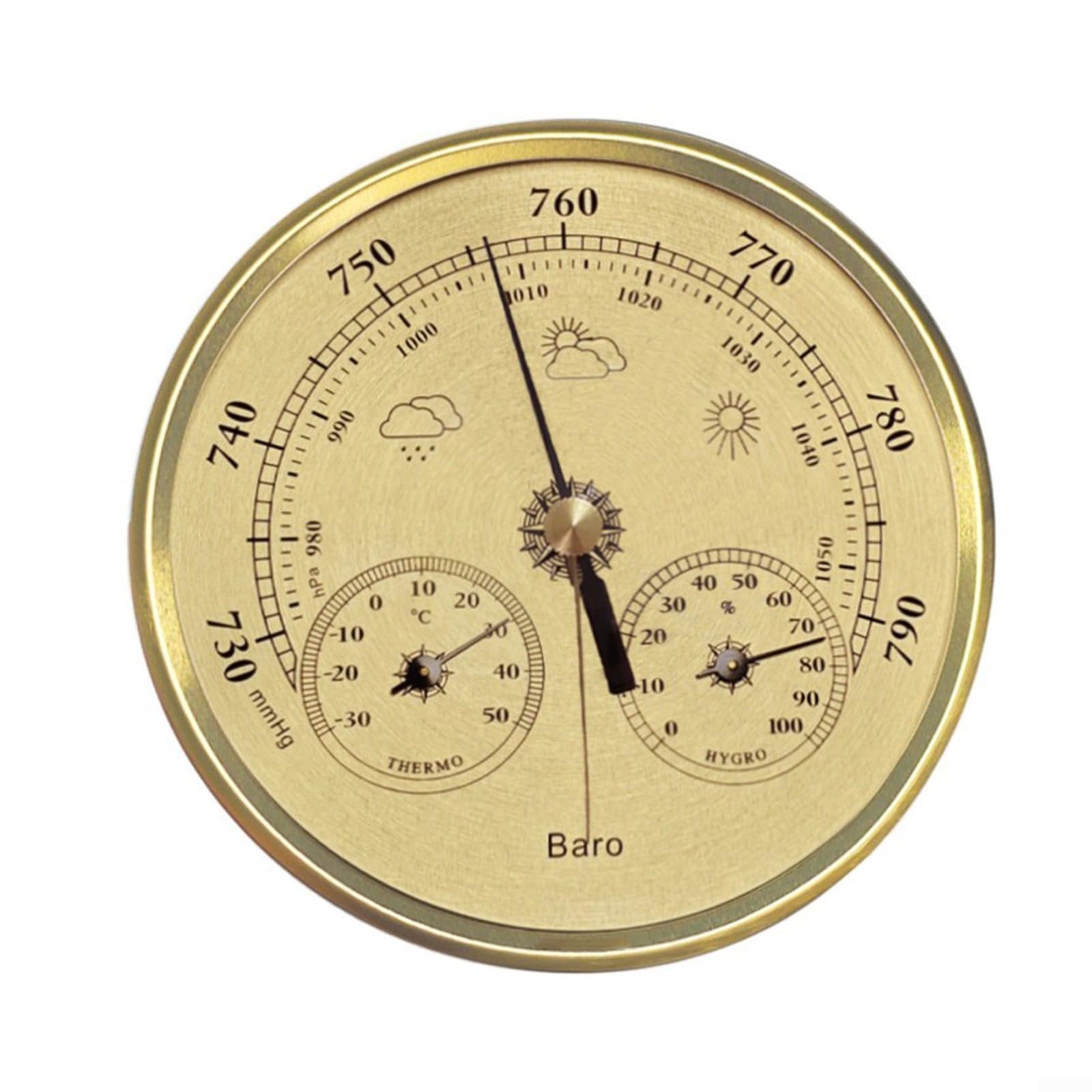 Glomc Garden Clock,3-in-1 Weather Station With Thermometer Hygrometer Barometer, 130Mm Metal Frame Mechanical Device For Home Garden Outdoor Clock(Gold)