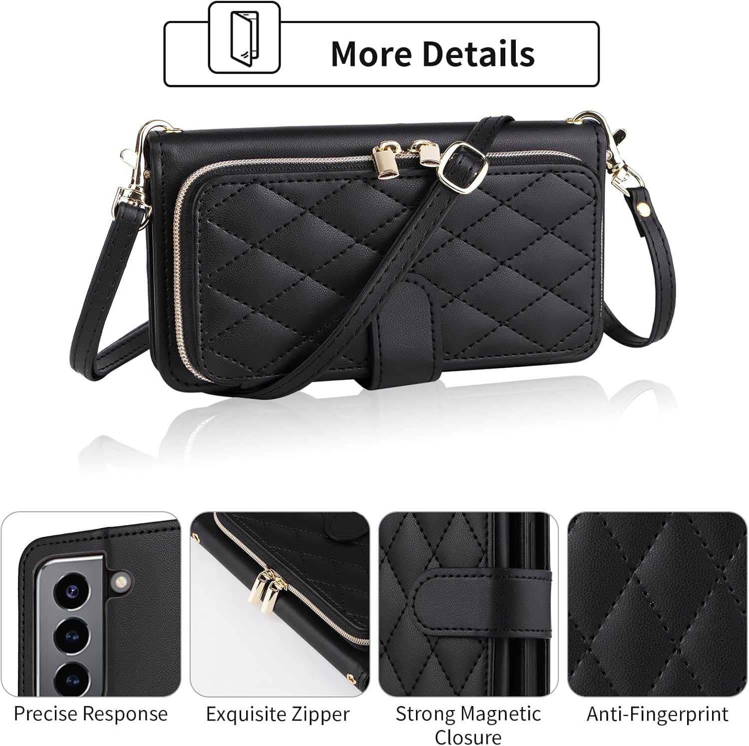 Wallet Case for Samsung Galaxy S21 5G 6.2 inch with Wrist Strap, 9+ Card Slots Zipper Purse, Luxury PU Leather Stand Full Body Accessories Cell Phone Cover for S 21 21S G5 Women Girls Black