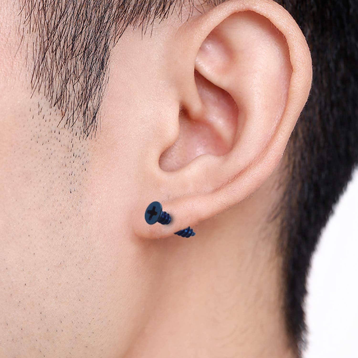 BronaGrand 5 Pairs Men Unisex Stainless Steel Piercing Cross Screws Hoop Earrings Ear Stud - Image 7