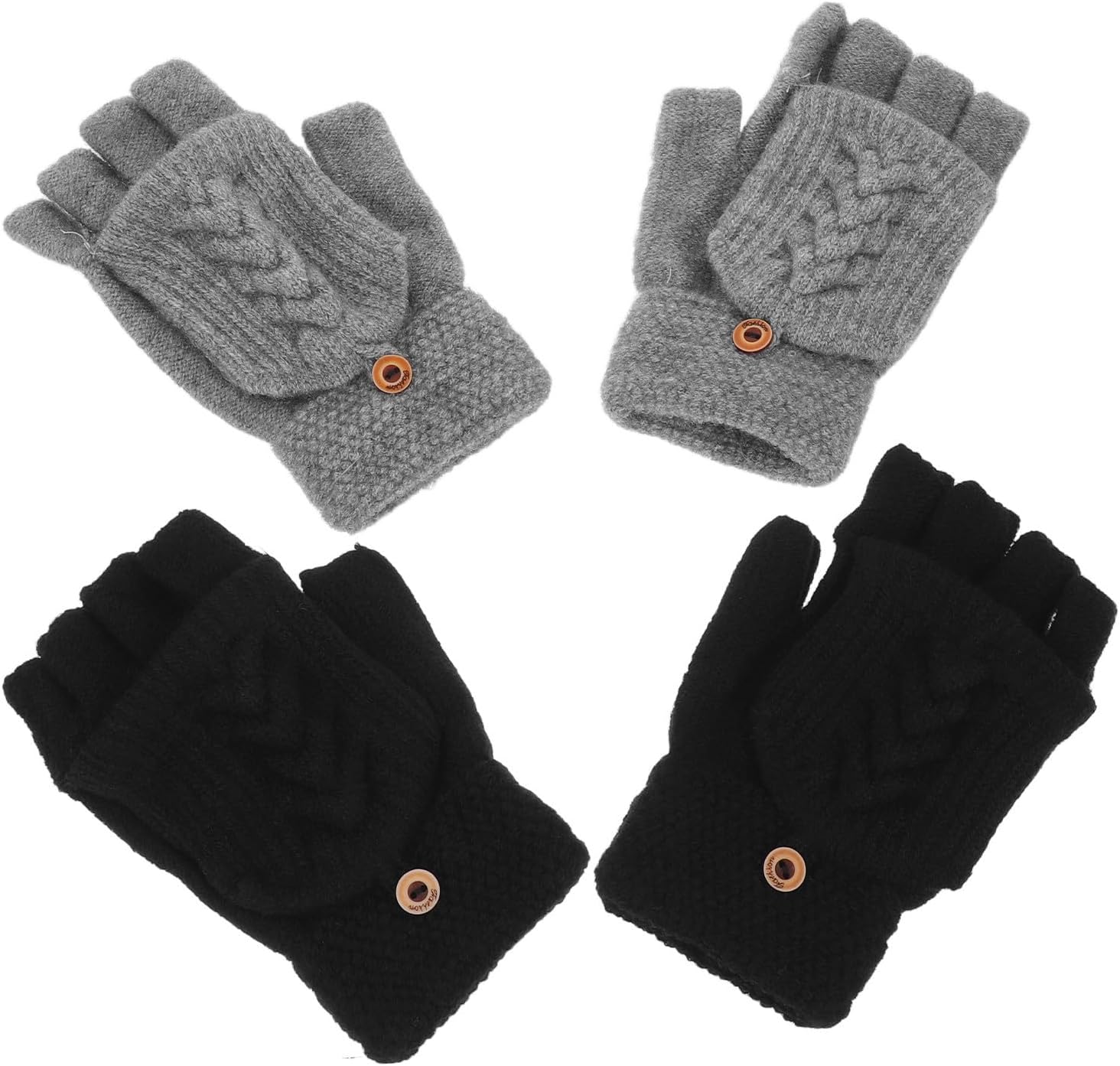 2 Pairs Women’s Convertible Fingerless Gloves Winter Windproof Acrylic Fiber Mittens with Dexterity Design for Outdoor Activities and Handling Precise Work Tools