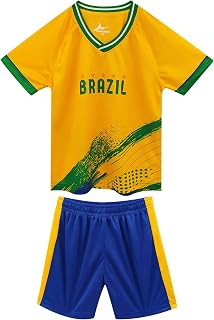 Youth Soccer Jersey & Shorts Set for Boys Girls, Argentina USA Breathable Kids Football Training Kit, Outdoor Sports