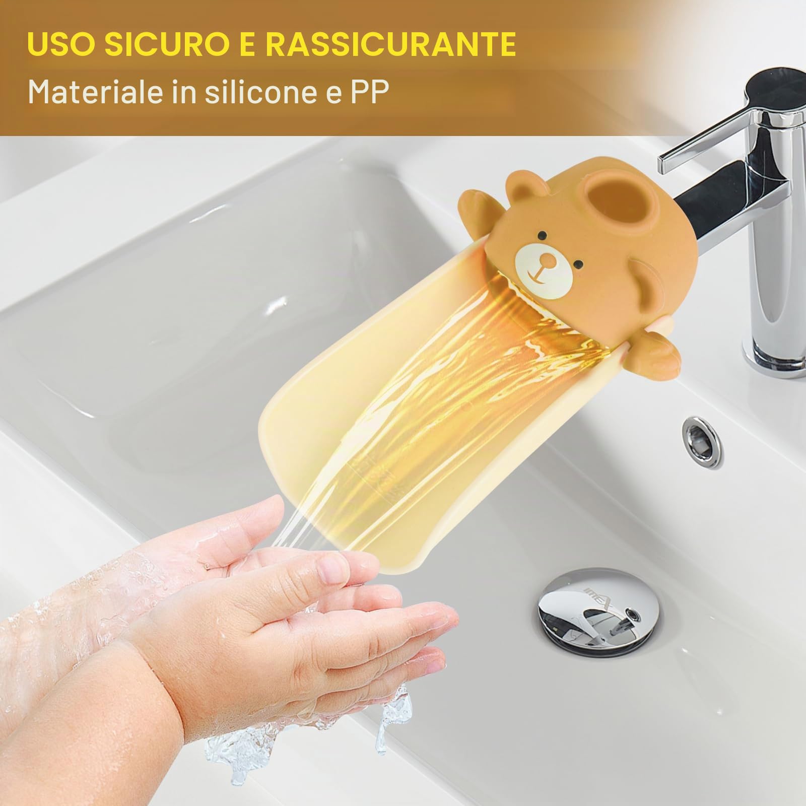 Estensore Rubinetto Bambini,Con effetto sensore di temperatura, Prolunga Per Rubinetto Per Bambini, Prolunga per rubinetto in silicone, Extender Rubinetto Bambini Kids Babies (Marrone)