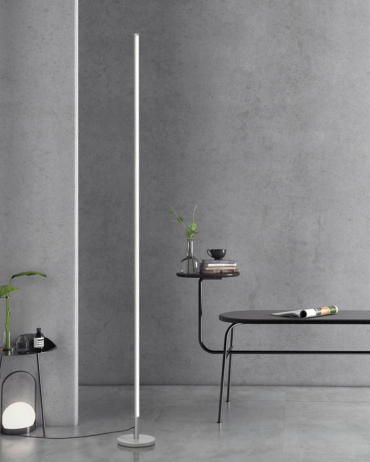 Minimalist Corner Floor Lamp - 2700K-6500K Dimmable LED Night Light - Modern Standing Mood Lamp with Remote Control for Living Room, Bedroom - 57" 12W - Silver - 1Pack