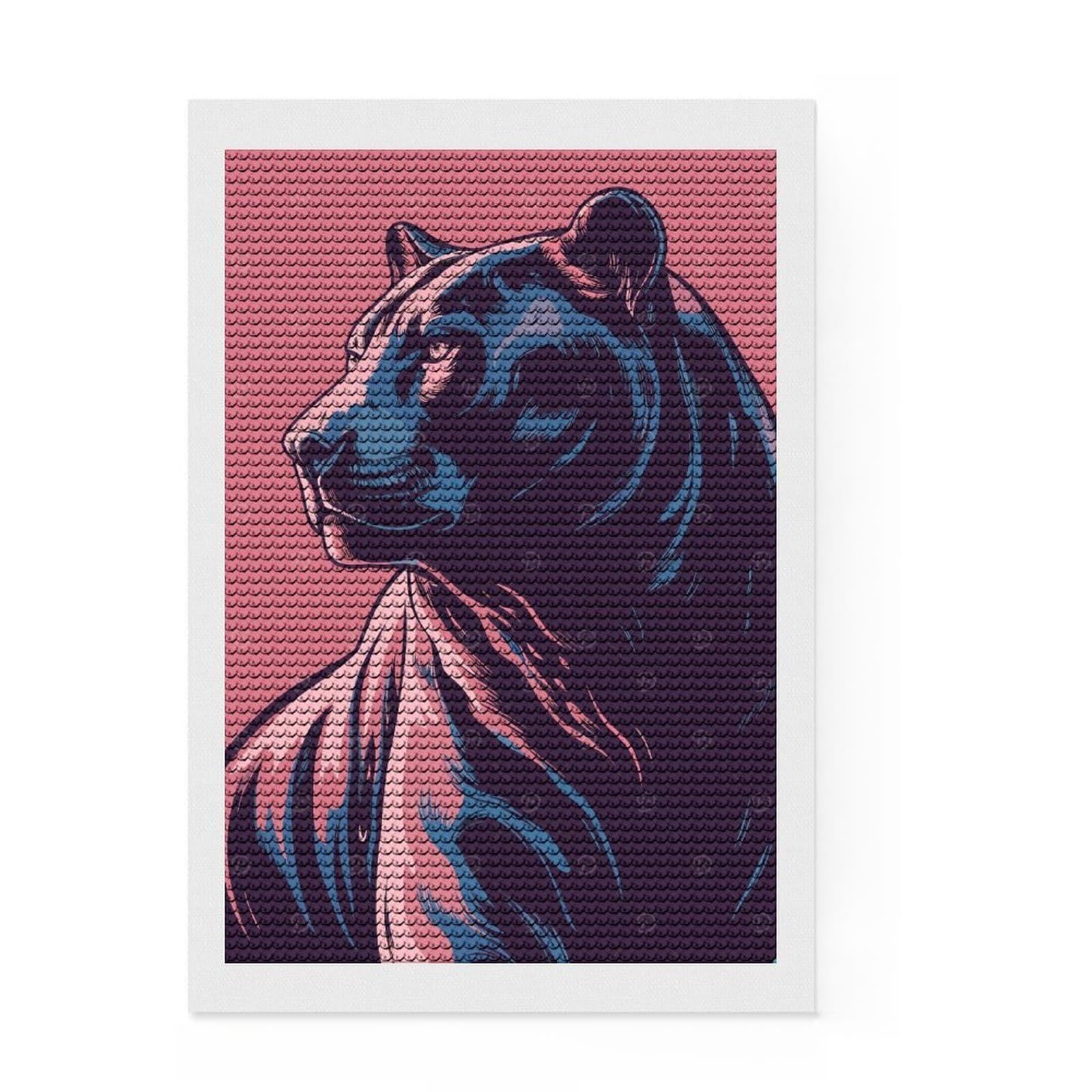 Junmoney Stylized Panther Portrait Crystal Diamond Art Kit 8"x12", for Women, Stress Relief Craft, Home Wall Art, Modern Decor, for Adults