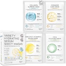 #OOTD Korean Sheet Mask Skincare for Dry Sensitive Skin, Hydrating, Calming &amp; Refreshing Facial Masks with Collagen, Ceramide, Cica, Vitamin C (12-Count)