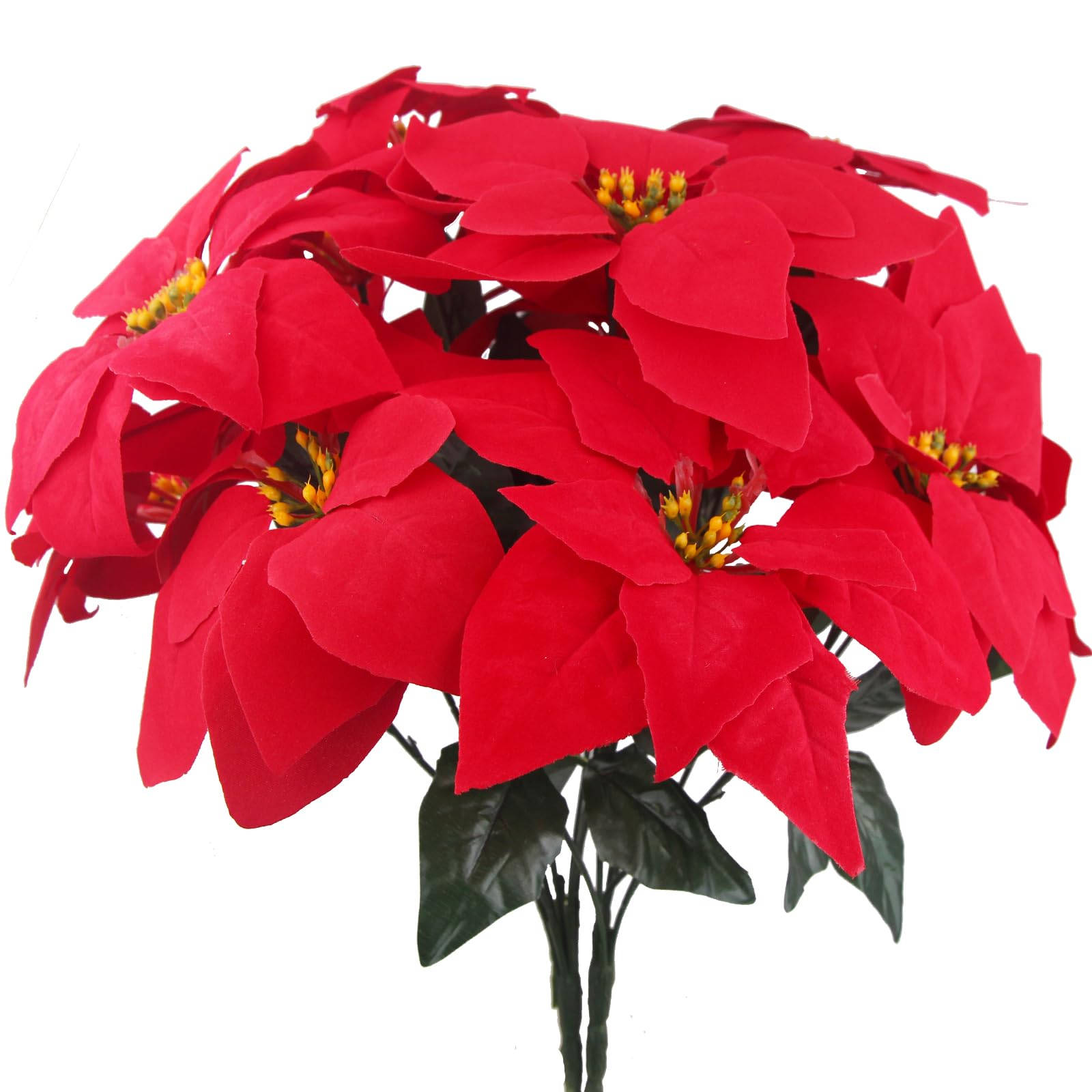 2 Pcs Poinsettias Artificial Christmas Flowers Red Poinsettia Bushes for Christmas Decor 7 Heads Fake Silk Poinsettia Flowers Velvet Bouquet for Home Xmas Tree Table Centerpiece Holiday