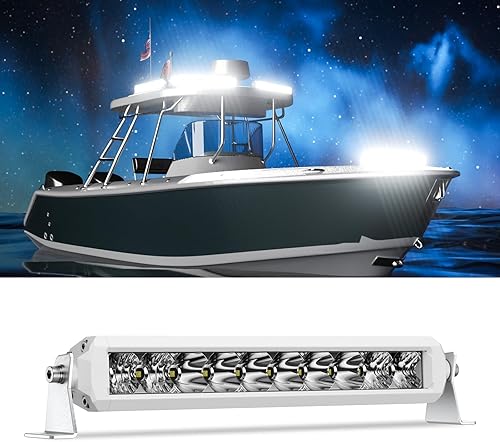 EK ENNOKING - Barra de luz LED de 10 pulgadas, foco marino blanco de una sola fila, súper brillante, 50 W, IP69K, luz LED de trabajo de inundación,