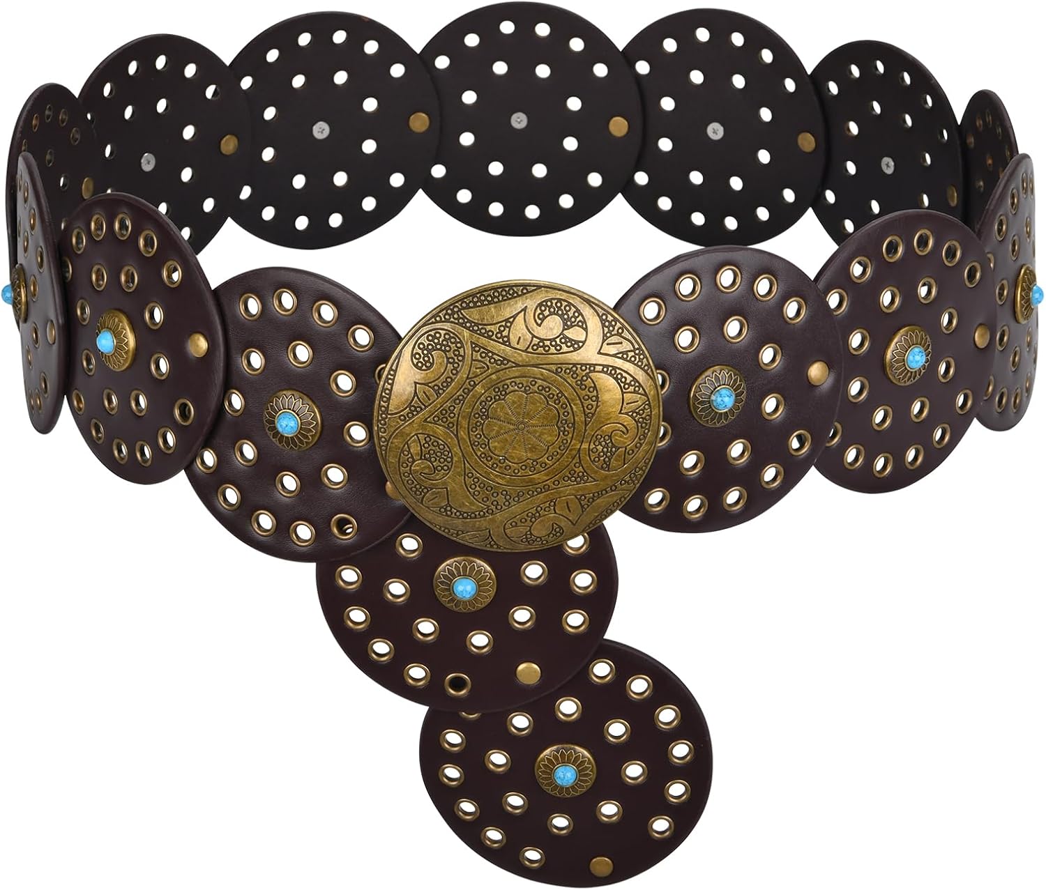 Western Leather Belts for Woman Boho Cowgirl Wide Disc Belt for Women Concho Cowboy Waist Belts for Dress