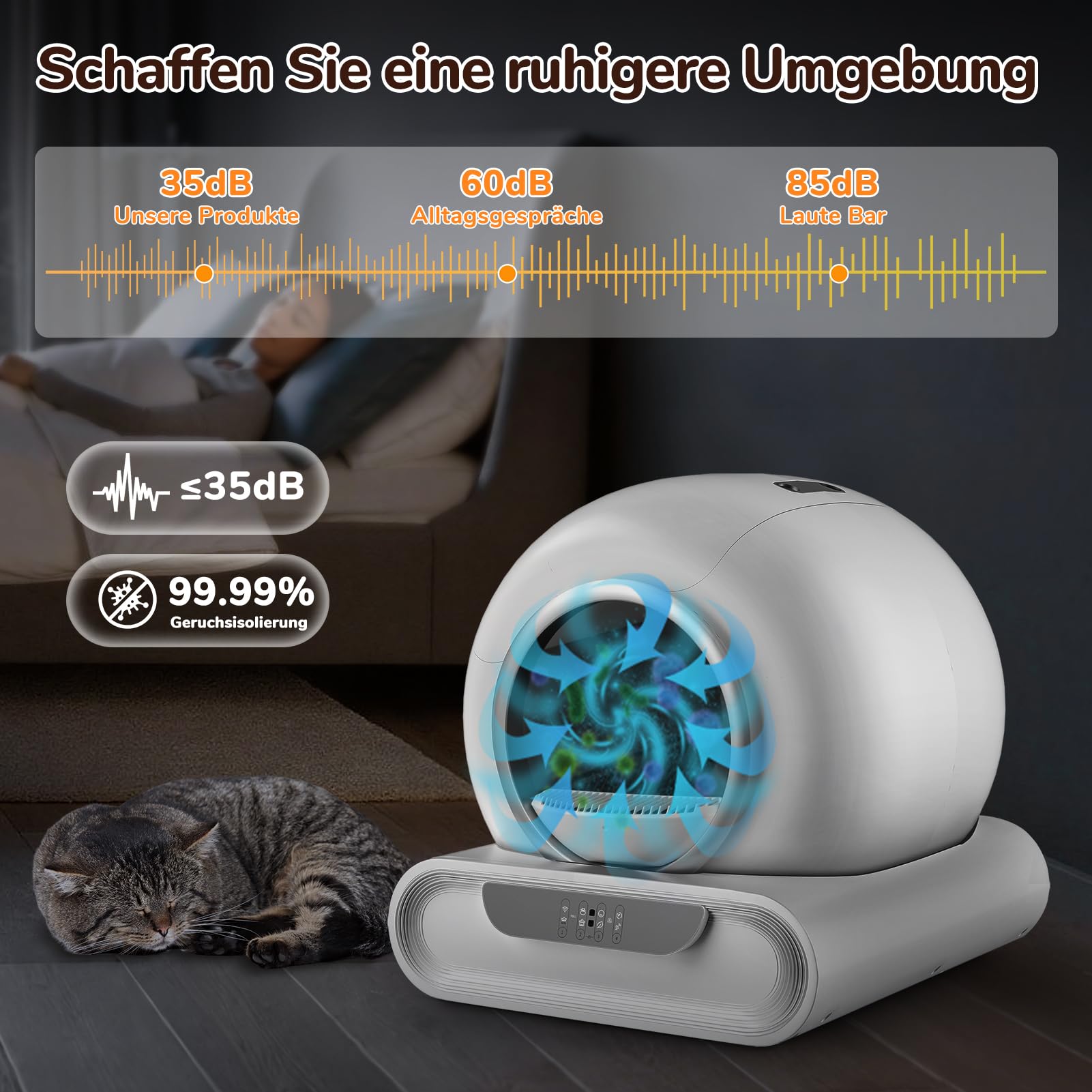 Lettiera Gatto Autopulente XXL 68L, Lettiera Automatica per Più Gatti, Controllo APP, Sensori Intelligenti, Antiodore, Raccolta Rifiuti Integrata
