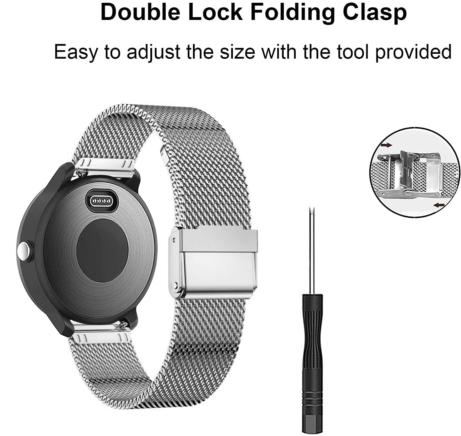 Uhrenarmband für Garmin Vivoactive 5, 6/3, 20 mm, Milanaise- und Edelstahl-Metallarmband für Venu/Venu Sq/Forerunner 645/245 Smartwatch, schwarz