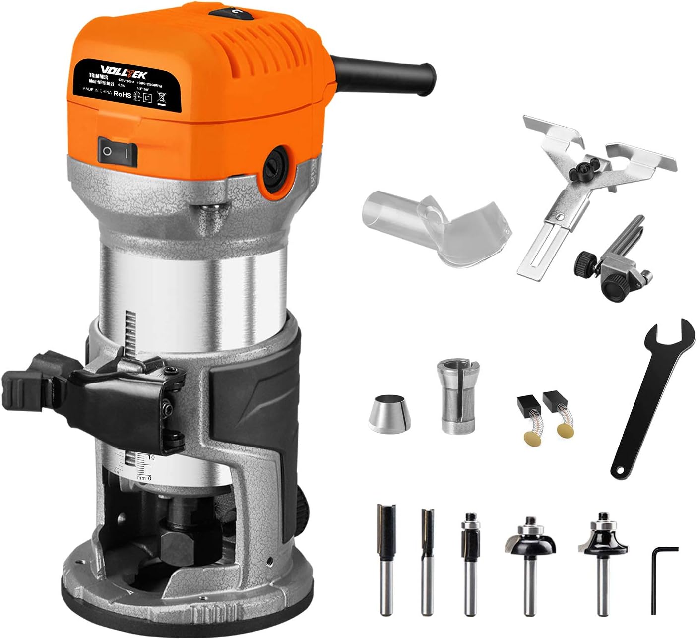 VOLLTEK 6.5-Amp Wood Router Tool, 1.25 HP Compact Trim Router with 5PCS ...