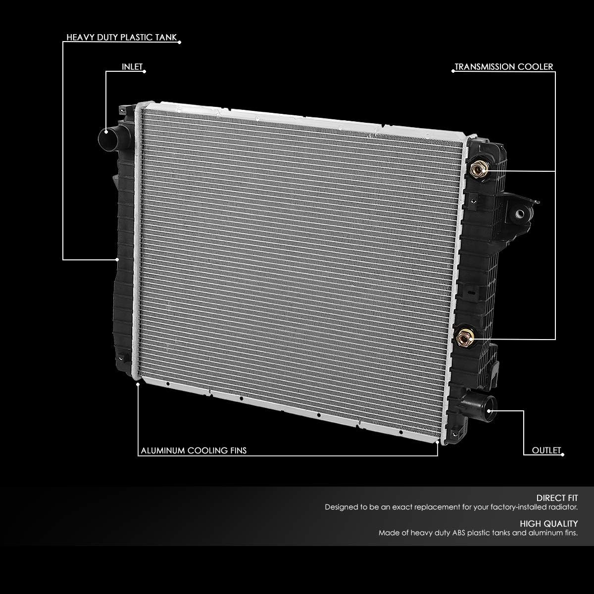 DNA Motoring OEM-RA-13490 OE Style Aluminum Cooling Radiator Compatible with 13-18 Ram 2500/3500/4500/5500, 26-11/16" W X 21-15/16" H X 1-3/4" D, 1-13/16" Inlet / 1-13/16" Outlet