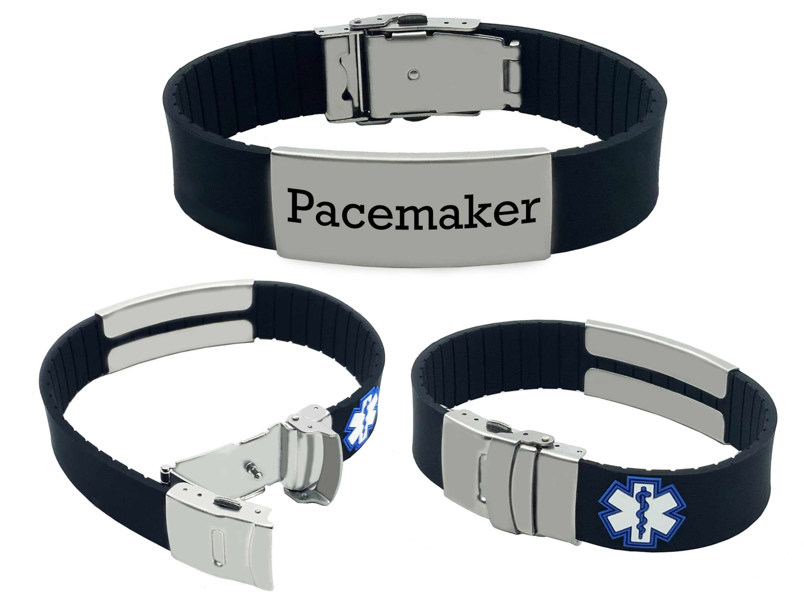 Medical Alert Bracelet For Pacemaker Adjustable Black