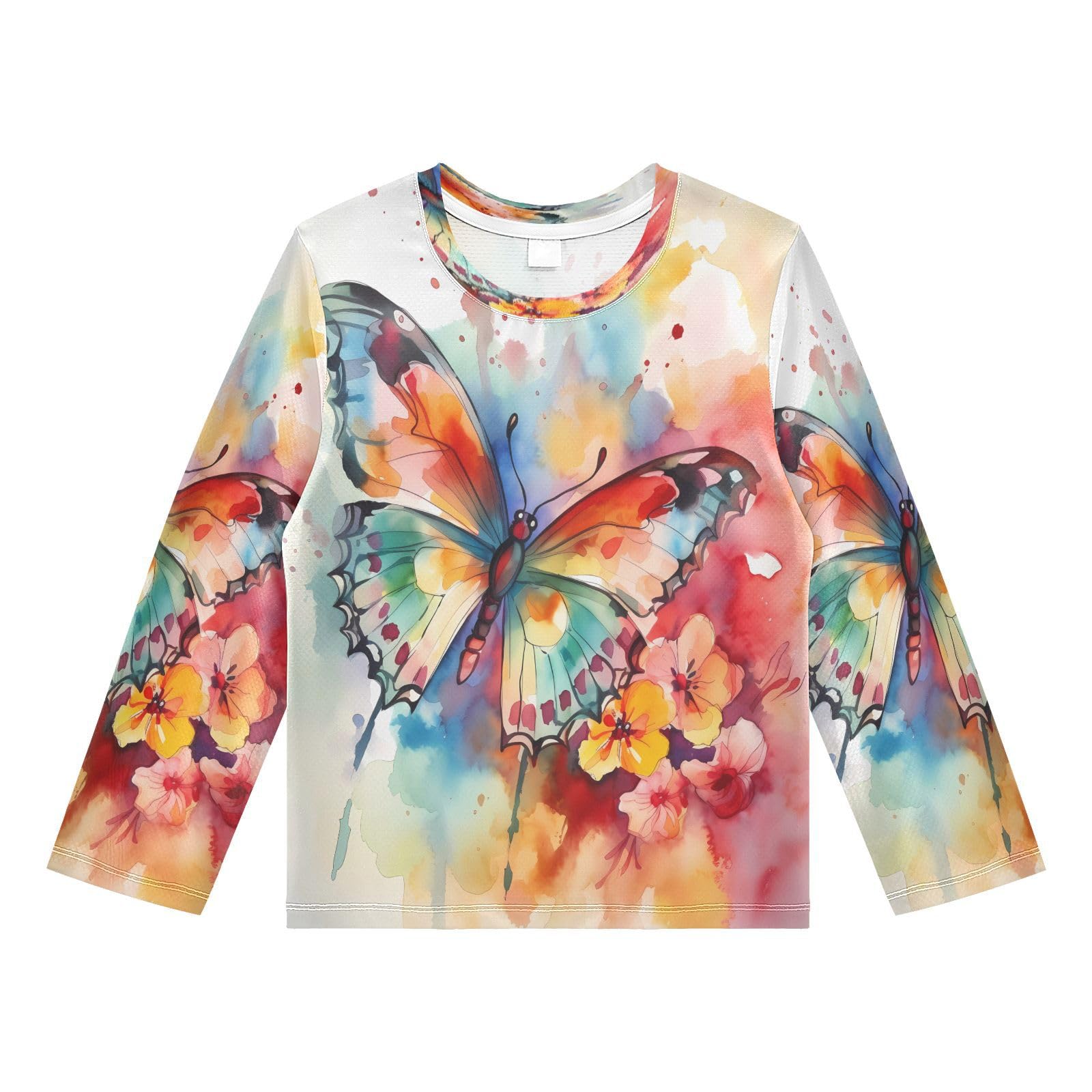 Boys Rash Guard Swim Shirt Long Sleeve UPF+ 50 Sun Shirts Quick Dry Shirt Painting Colorful Butterfly for Toddler Kids