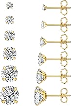 6 Pairs Stud Earrings Set, Hypoallergenic Cubic Zirconia 316L Earrings Stainless Steel CZ Earrings 3-8mm