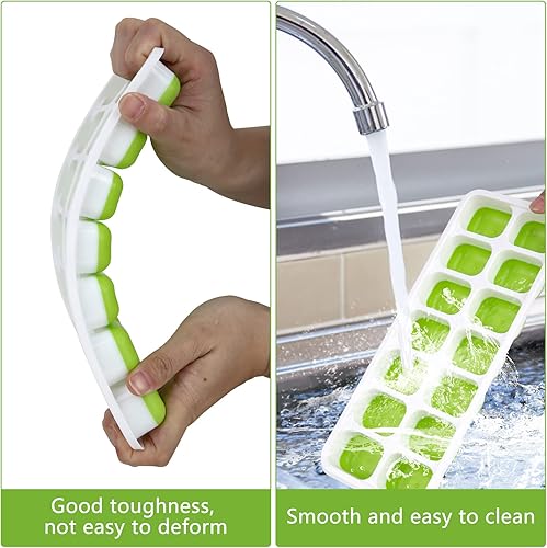 Miniatura 5 de BOHAIPAN Bandeja para cubitos de hielo, paquete de 4 bandejas de hielo de silicona, 14 moldes para cubitos de hielo con tapas, moldes apilables para