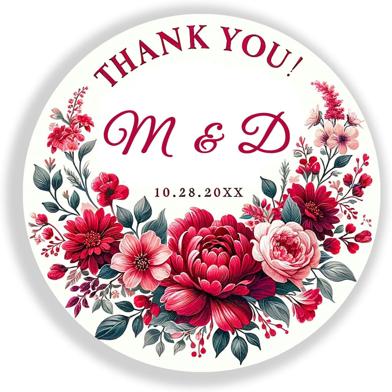 Personalized Customized Labels Tags,Customizable Stickers Rustic Burgundy Red Floral Monogram Wedding Favor Classic Round Sticker for Business Custom Made Stickers, 100 Stickers3X3
